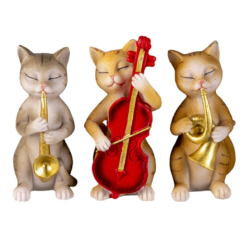 6PR4683 Decorative Figurine Set of 3 Cat 14x6x10 cm Beige Brown Polyresin