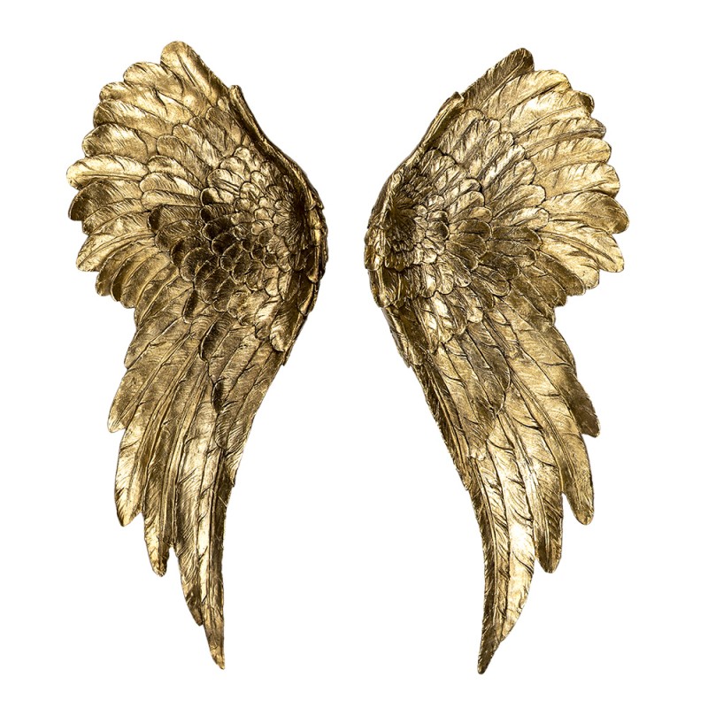 6PR4691 Decorative Figurine Set of 2 Wings 22x6x55 cm Gold colored Polyresin