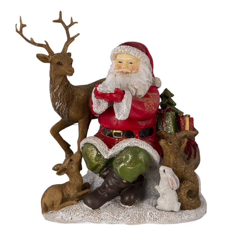 6PR4721 Beeld Kerstman 18x13x19 cm Rood Bruin Polyresin Kerstdecoratie