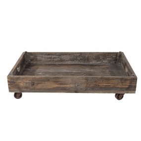 25H0378L Decorative Serving Tray on Wheels 73x44x16 cm Brown Wood Metal Rectangle Serving Platter