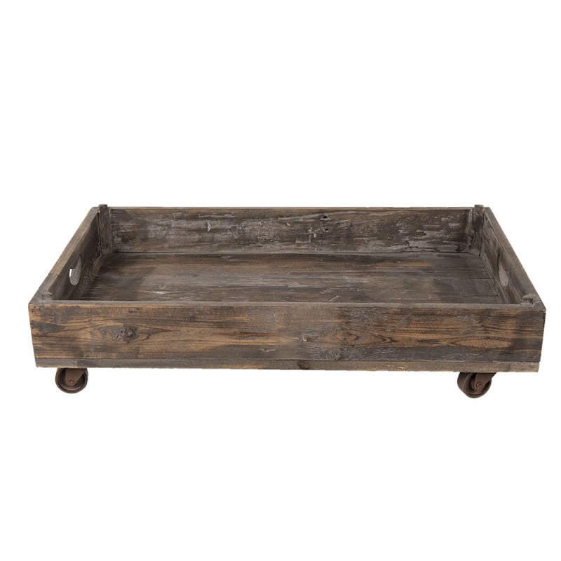 5H0378L Decorative Serving Tray on Wheels 73x44x16 cm Brown Wood Metal Rectangle Serving Platter