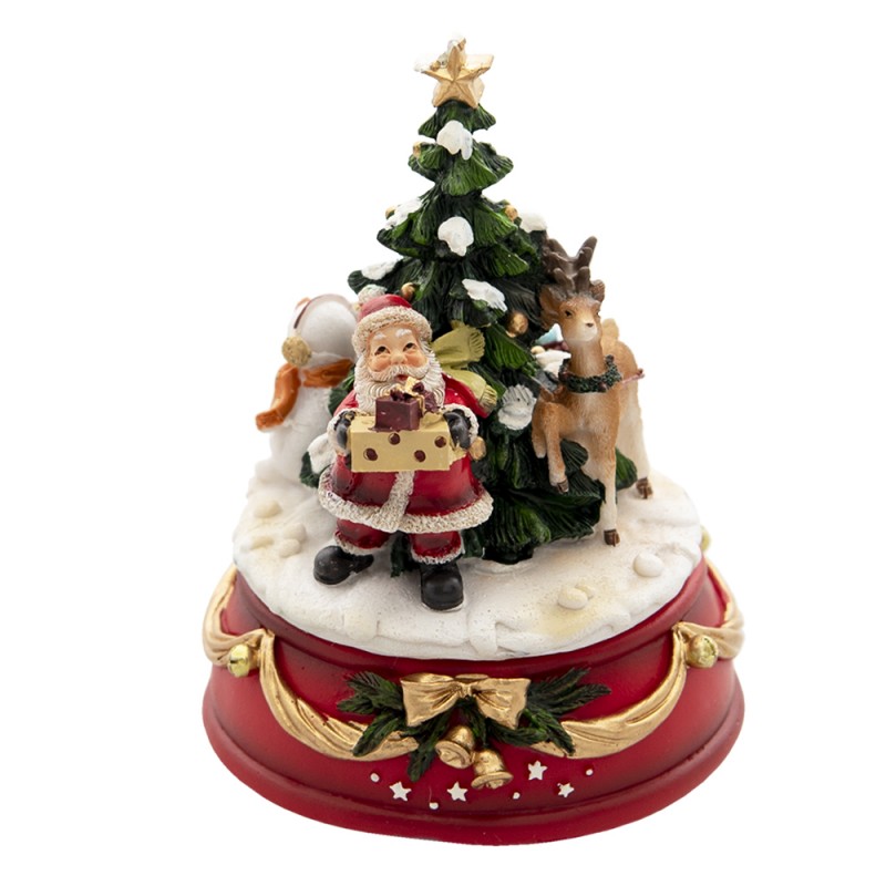 6PR4737 Music box Santa Claus Ø 10x14 cm Red Green Polyresin Christmas Decoration Figurine