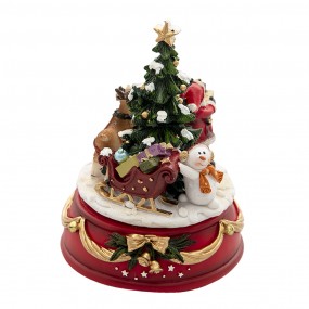 26PR4737 Music box Santa Claus Ø 10x14 cm Red Green Polyresin Christmas Decoration Figurine