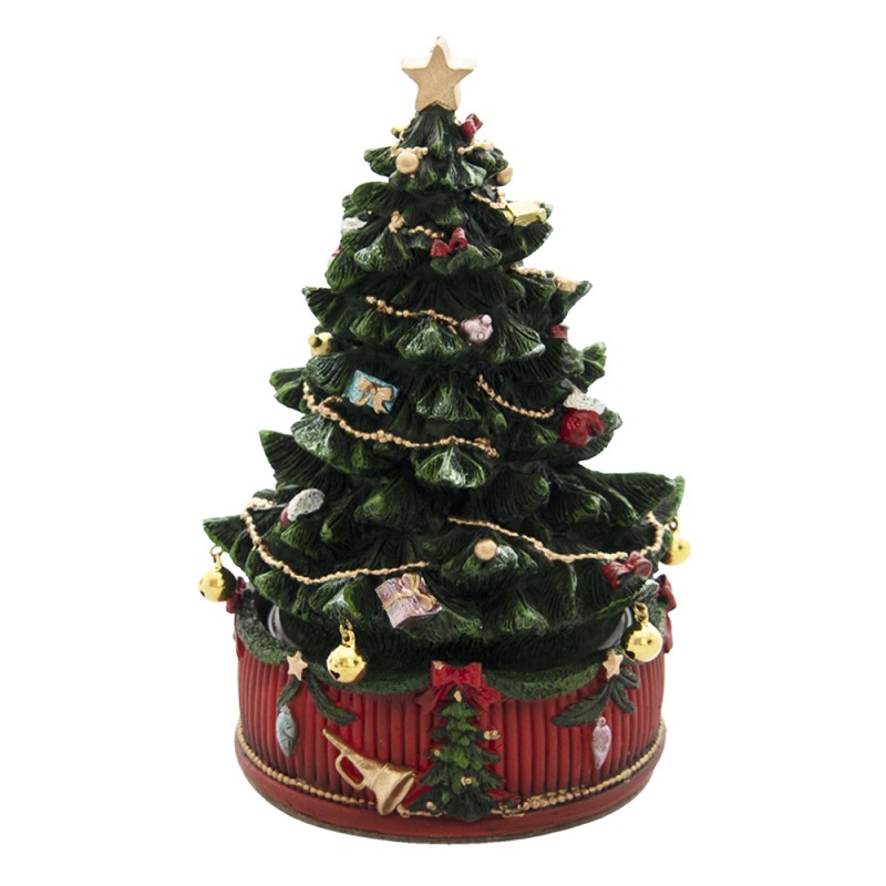 6PR4738 Music box Christmas Tree Ø 12x18 cm Green Brown Polyresin Christmas Decoration Figurine