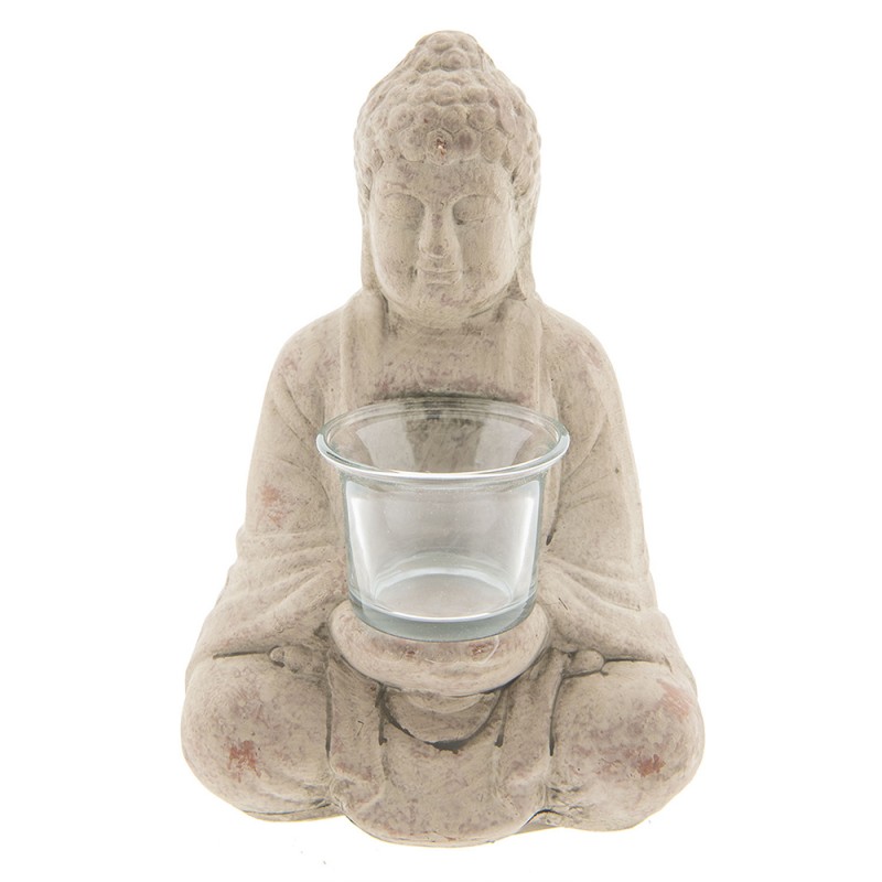 6TE0212 Teelichthalter Buddha 13x11x21 cm Beige Terrakotta Halter für Teelicht