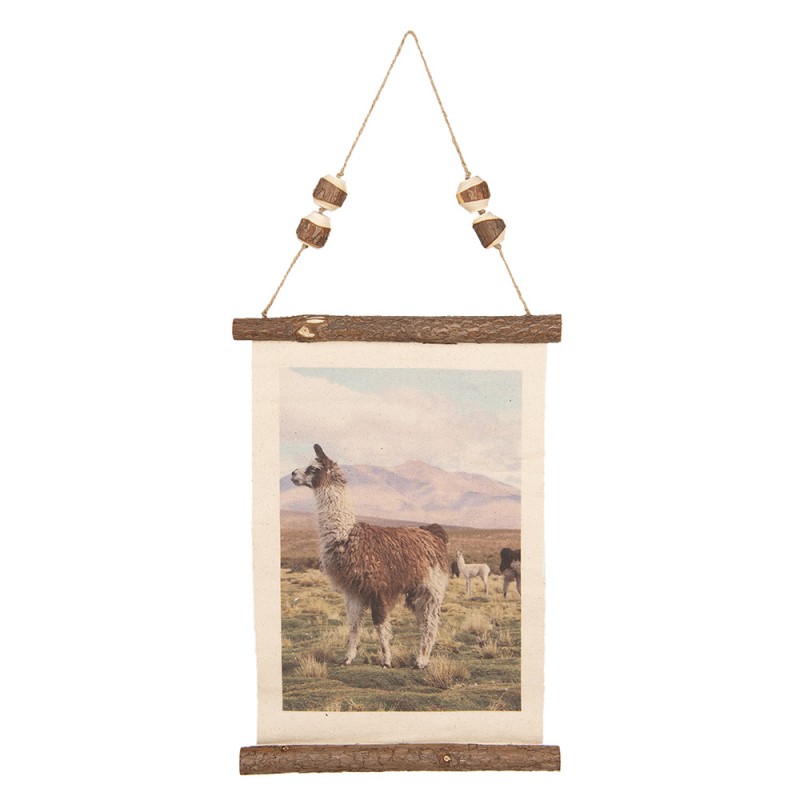 6WK0026 Wall Tapestry 39x28 cm Brown Linen Llama Rectangle Wall Hanging