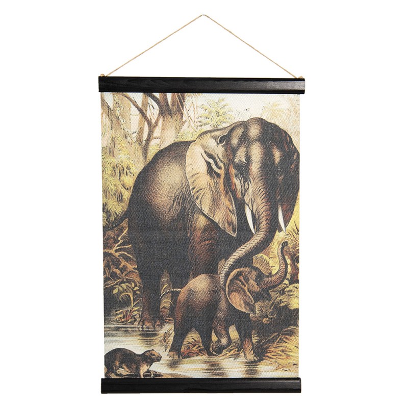 6WK0033 Wall Tapestry 40x2x60 cm Brown Black Linen Elephants Rectangle Wall Hanging