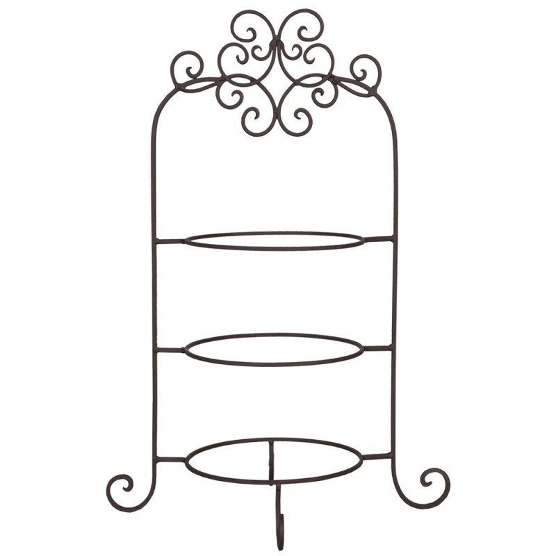 6Y1249 3-Tiered Plate Stand 36x28x54 cm Brown Iron Round Cake Stand
