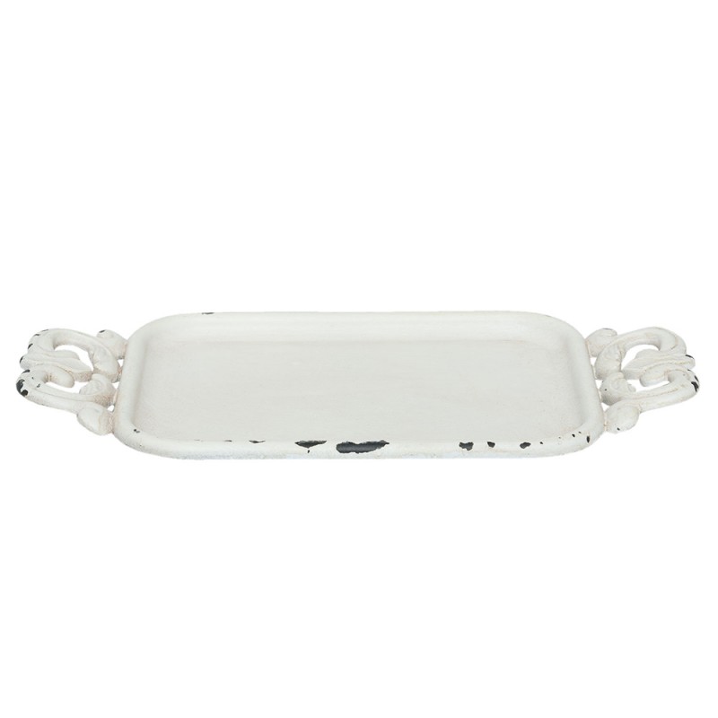 6Y2309W Decorative Serving Tray 16x8x1 cm White Iron Rectangle Serving Platter