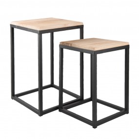 26Y2510 Side Table Set of 2 Black Iron Wood Square Side Table