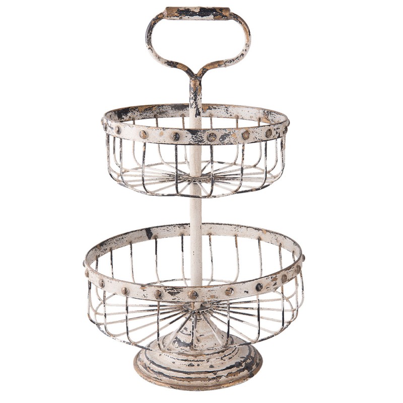 6Y2643 2-Tiered Stand Ø 30x50 cm White Iron Round Fruit Bowl Stand