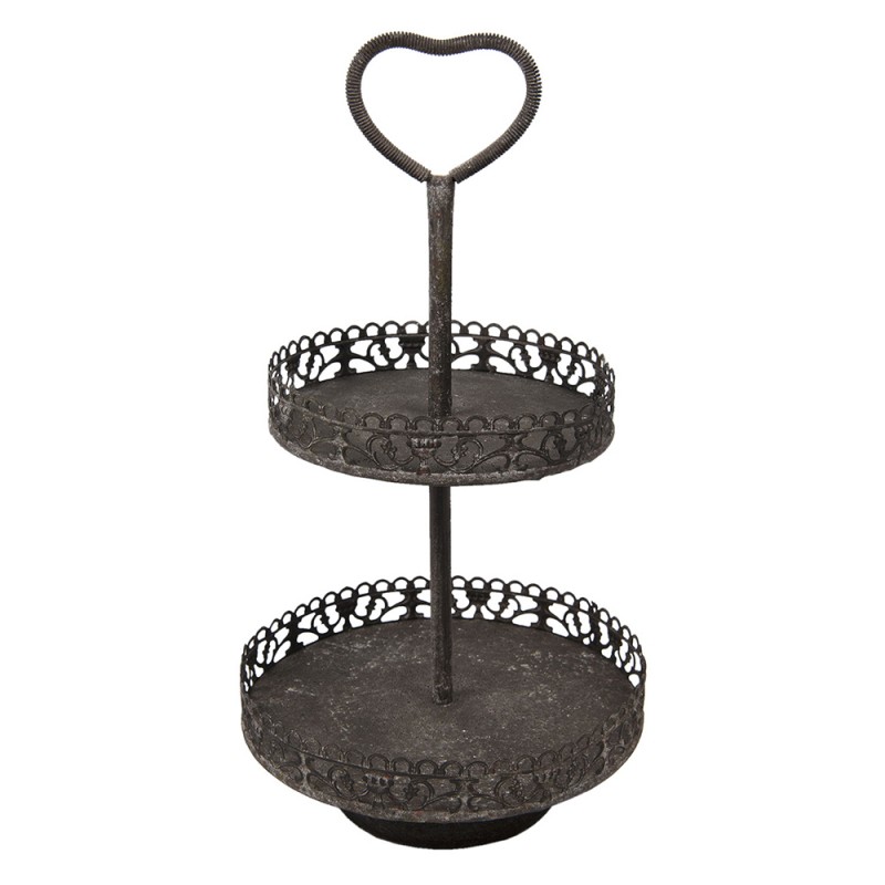 6Y2731 2-Tiered Stand Ø 25x47 cm Black Iron Heart Round Fruit Bowl Stand