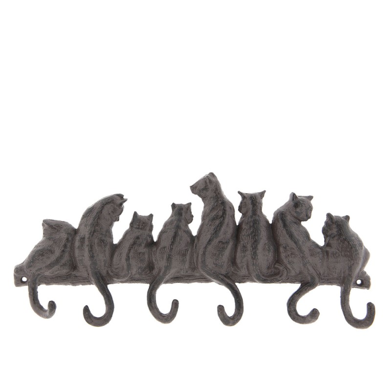 6Y3207 Wall Coat Rack 6 Hooks Cats 36x5x16 cm Brown Iron