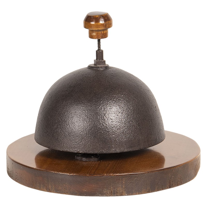 6Y3297 Vintage Reception Bell Ø 20x17 cm Brown Wood Metal Round