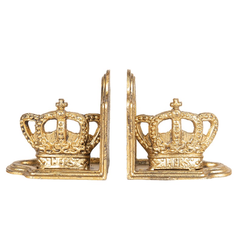 6Y3478 Bookends Set of 2 12x7x12 cm Gold colored Iron Crown Book Holders