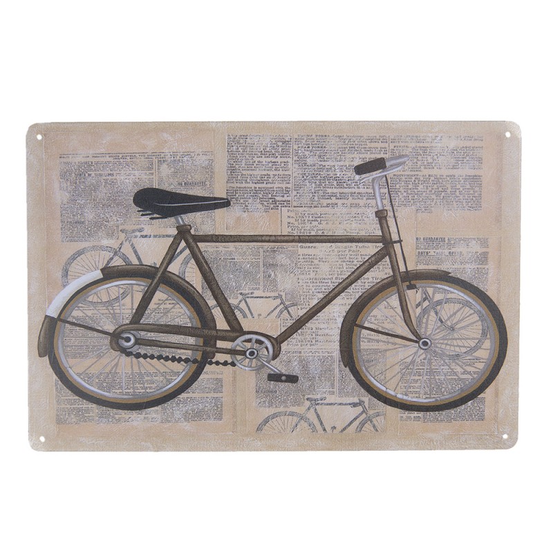 6Y3499 Plaque de texte 30x20 cm Beige Gris Fer Vélo Rectangle Plaque murale