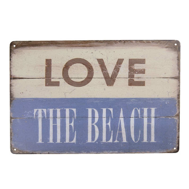 6Y3522 Text Sign 30x20 cm Beige Blue Metal Rectangle Wall Board