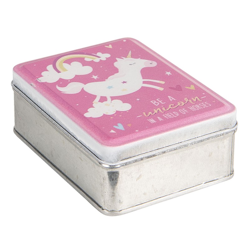 6Y3688 Tin Storage Box 10x8x4 cm Pink Metal Unicorn Rectangle Storage Tin