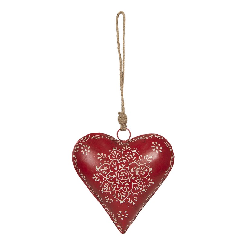 6Y3717 Ciondolo 16x4x16 cm Rosso Metallo Fiore A forma di cuore Arredamento per la casa