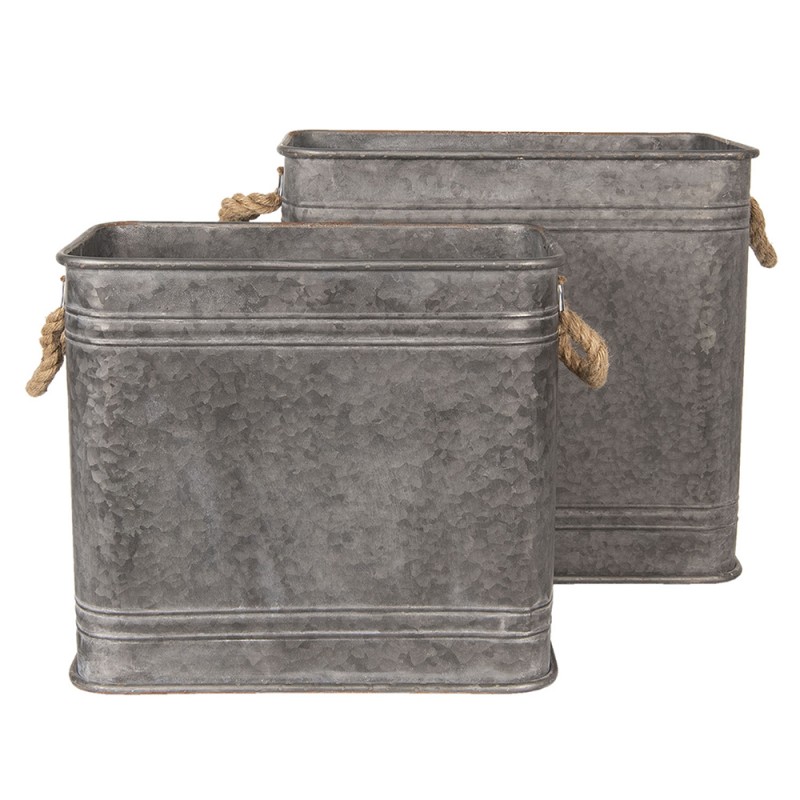 6Y3737 Decorative Zinc Tub Set of 2 Grey Metal Square Decorative Bucket