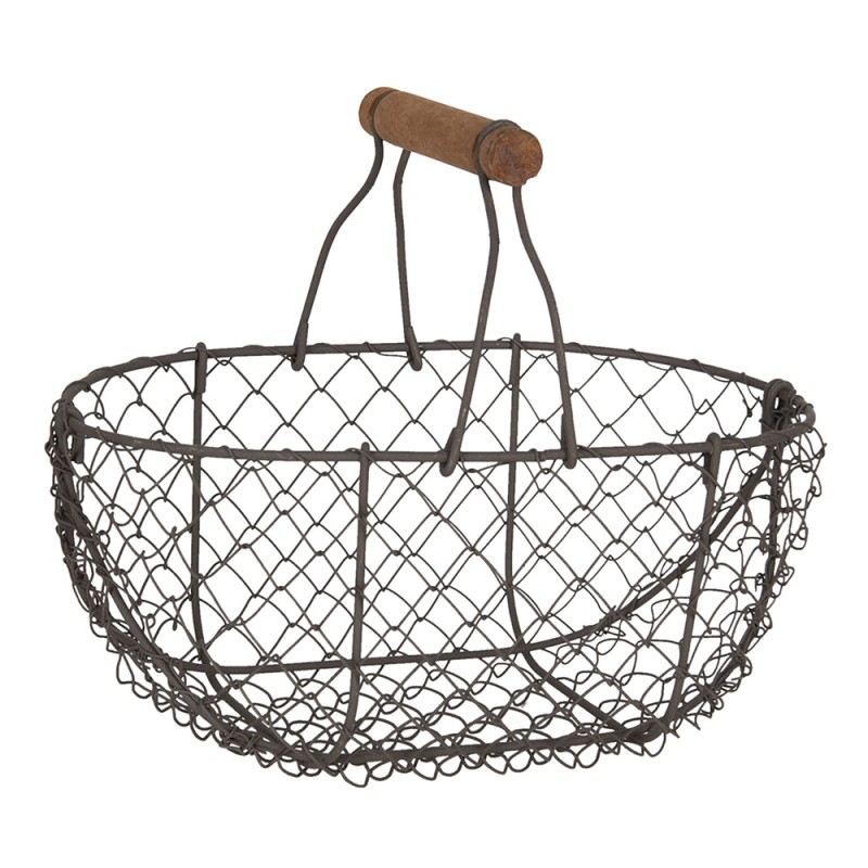6Y3756 Storage Basket 24x16x11/23 cm Brown Iron Round Basket