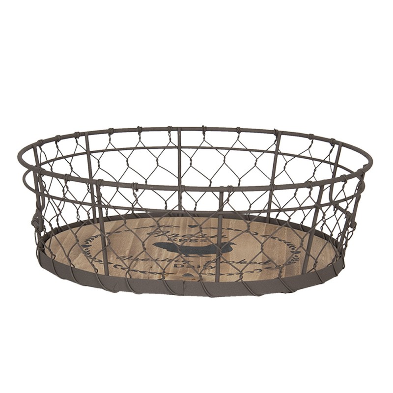 6Y3761 Storage Basket Ø 26x8 cm Brown Iron Wood Round Basket
