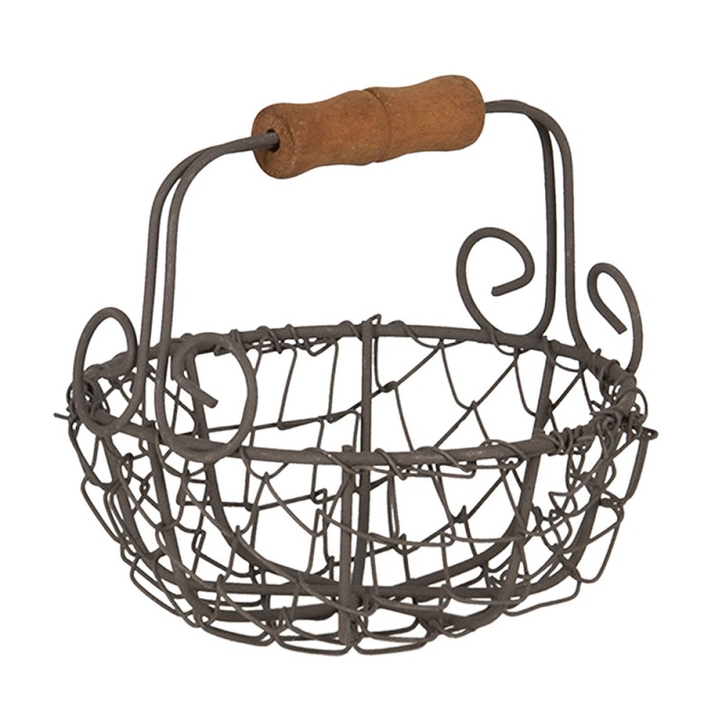 6Y3766 Storage Basket Ø 11x11 cm Brown Iron Wood Round Basket
