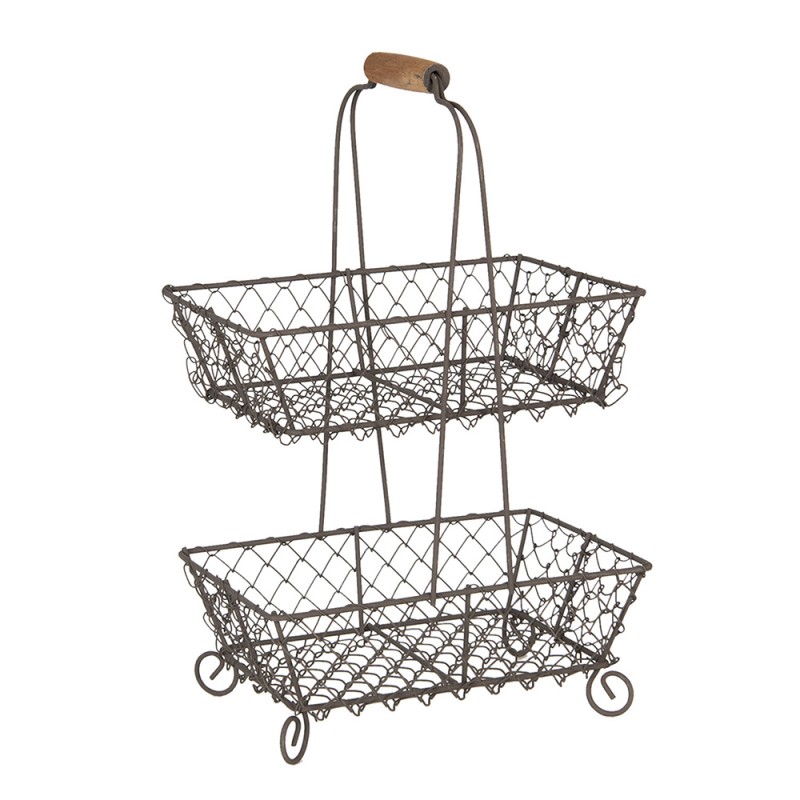 6Y3767 2-Tiered Stand 23x15x37 cm Black Iron Rectangle Fruit Bowl Stand