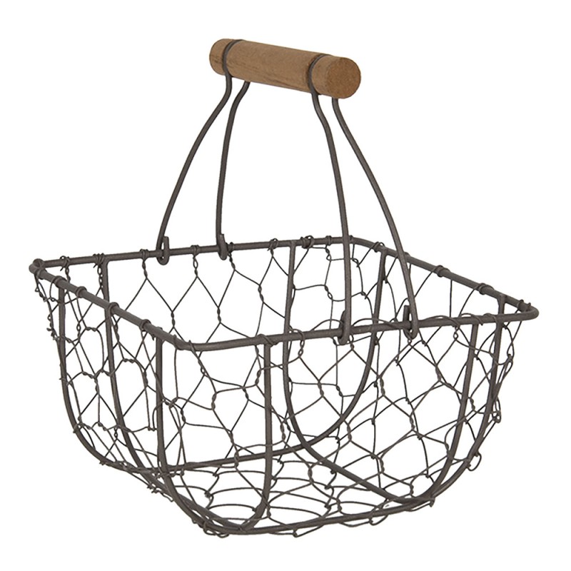 6Y3771 Storage Basket 16x16x20 cm Black Iron Wood Rectangle Basket