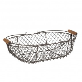 26Y3772 Storage Basket Set of 3 38x22x10 cm Brown Iron Wood Round Basket