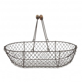 26Y3772 Storage Basket Set of 3 38x22x10 cm Brown Iron Wood Round Basket