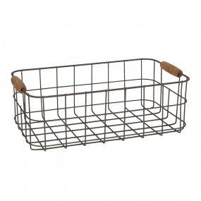 26Y3773 Storage Basket 34x20x11 cm Brown Iron Wood Rectangle Basket