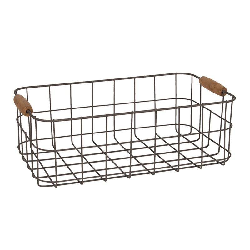 6Y3773 Storage Basket 34x20x11 cm Brown Iron Wood Rectangle Basket