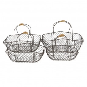 26Y3775 Basket Brown Iron Wood Rectangle Basket