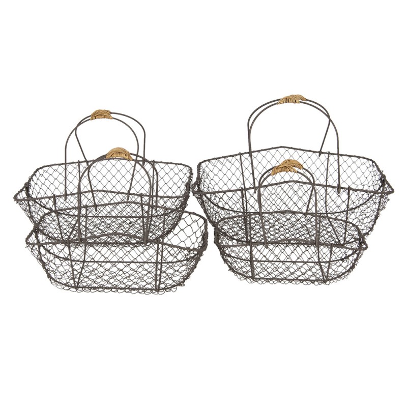 6Y3775 Basket Brown Iron Wood Rectangle Basket