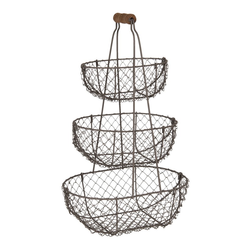 6Y3791 3-Tiered Stand 48 cm Black Iron Oval Fruit Bowl Stand