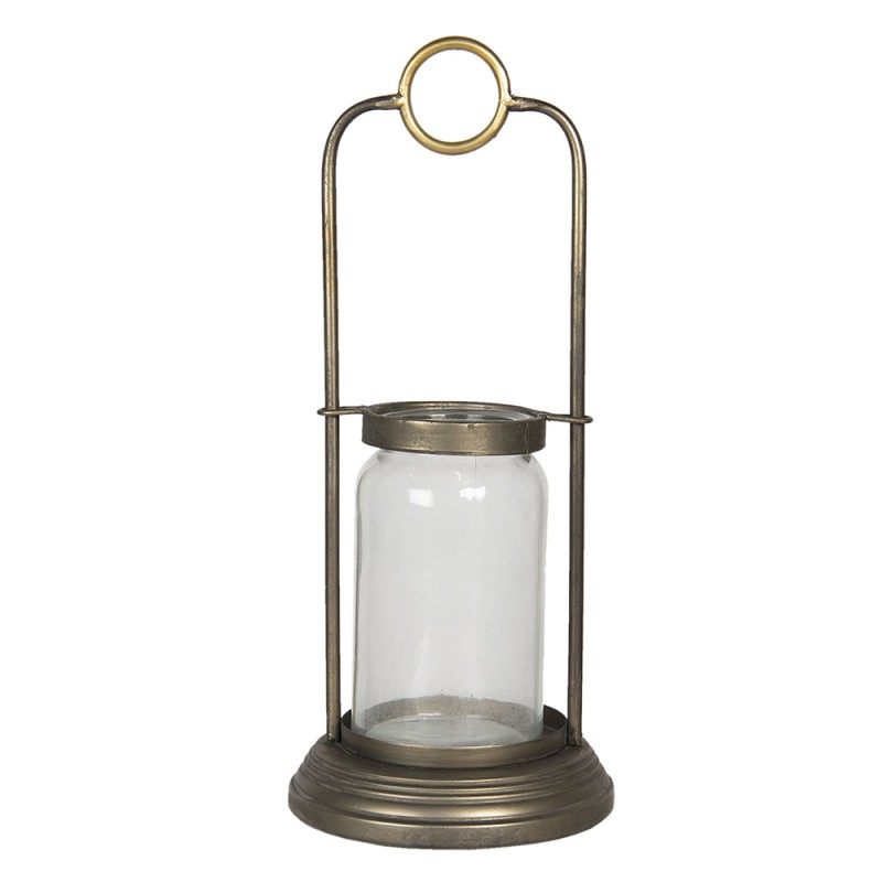 6Y3855 Windlicht 42 cm Kupferfarbig Metall Glas Rund Kerzenhalter