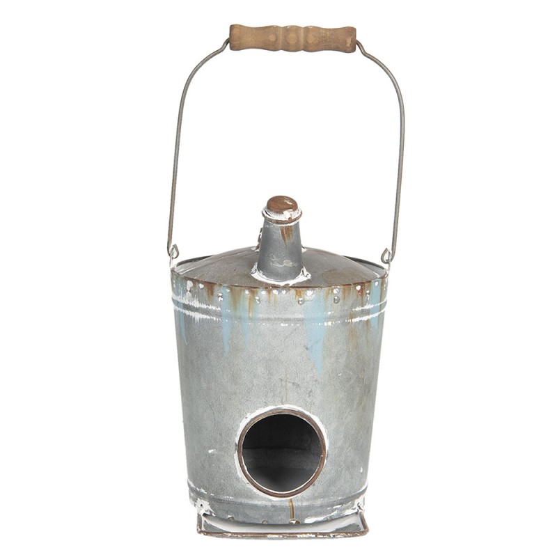6Y3922 Birdhouse Watering Can 17x16x26 cm Grey Metal Round Hanging Bird House