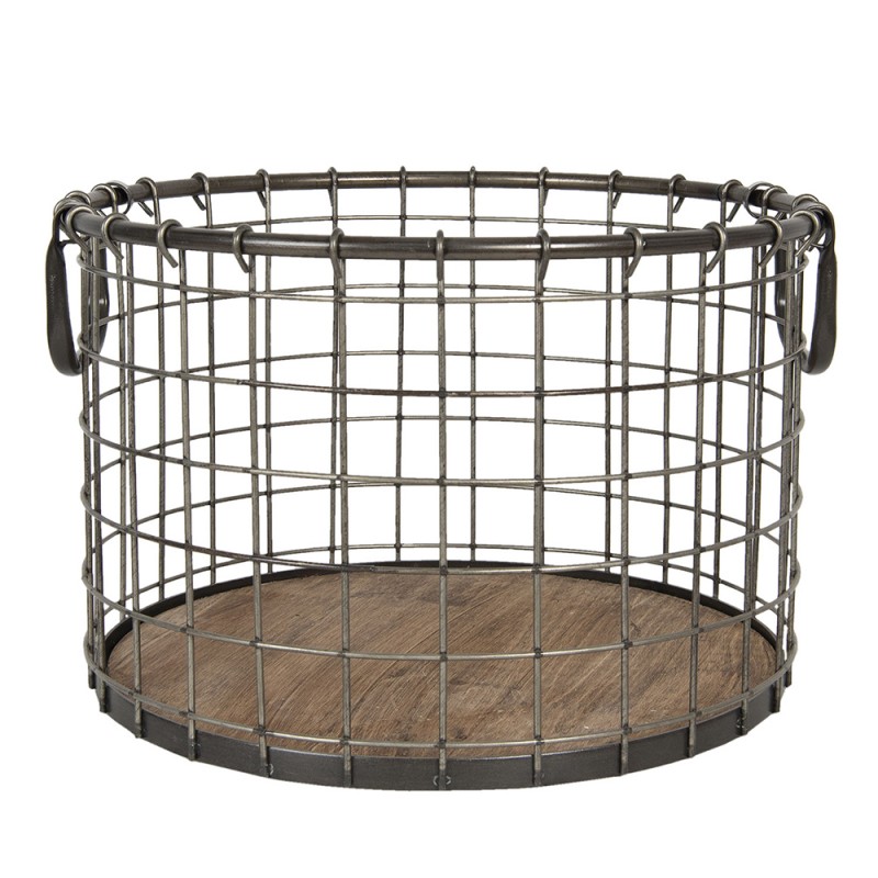 6Y3966 Storage Basket Ø 40x25 cm Brown Iron Wood Round Basket