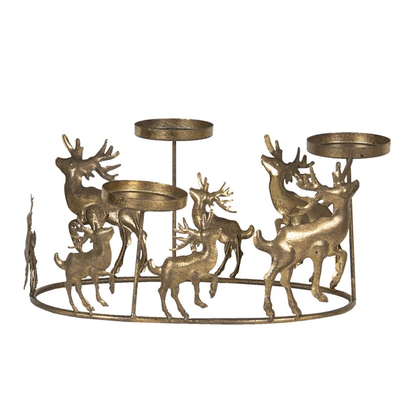 6Y3996 Tealight Holder Reindeers 34x22x16 cm Gold colored Metal Tea-light Holder