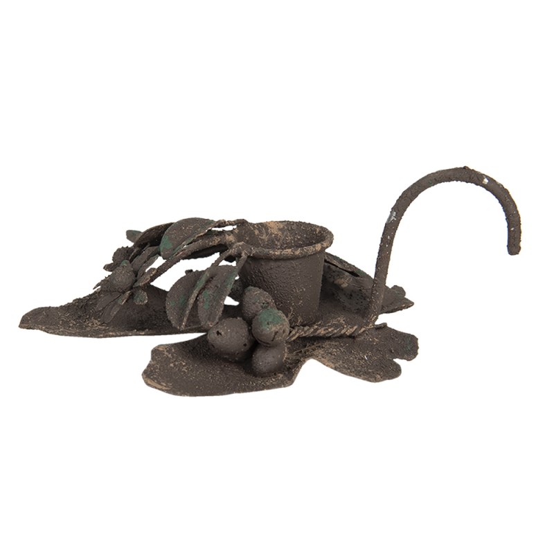 6Y4059 Candle holder 13x10x3 cm Brown Iron Leaves Candle Holder