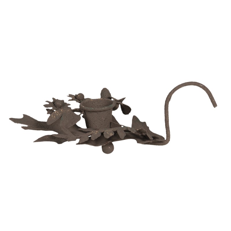 6Y4069 Candle holder 13x9x3 cm Brown Iron Leaves Candle Holder