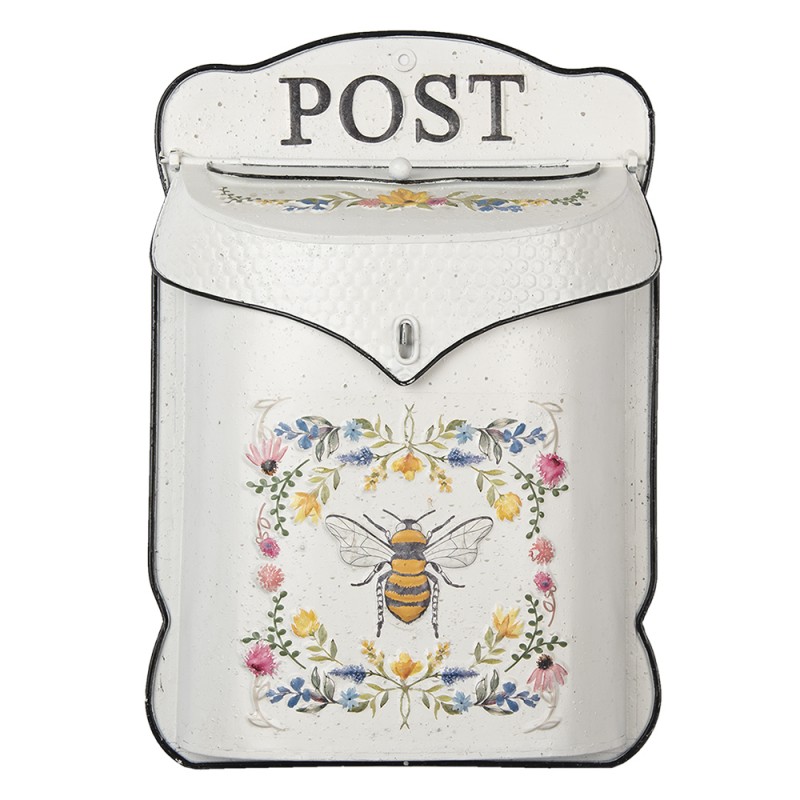 6Y4242 Mailbox 27x8x39 cm White Yellow Metal Bee Rectangle Wall Mailbox