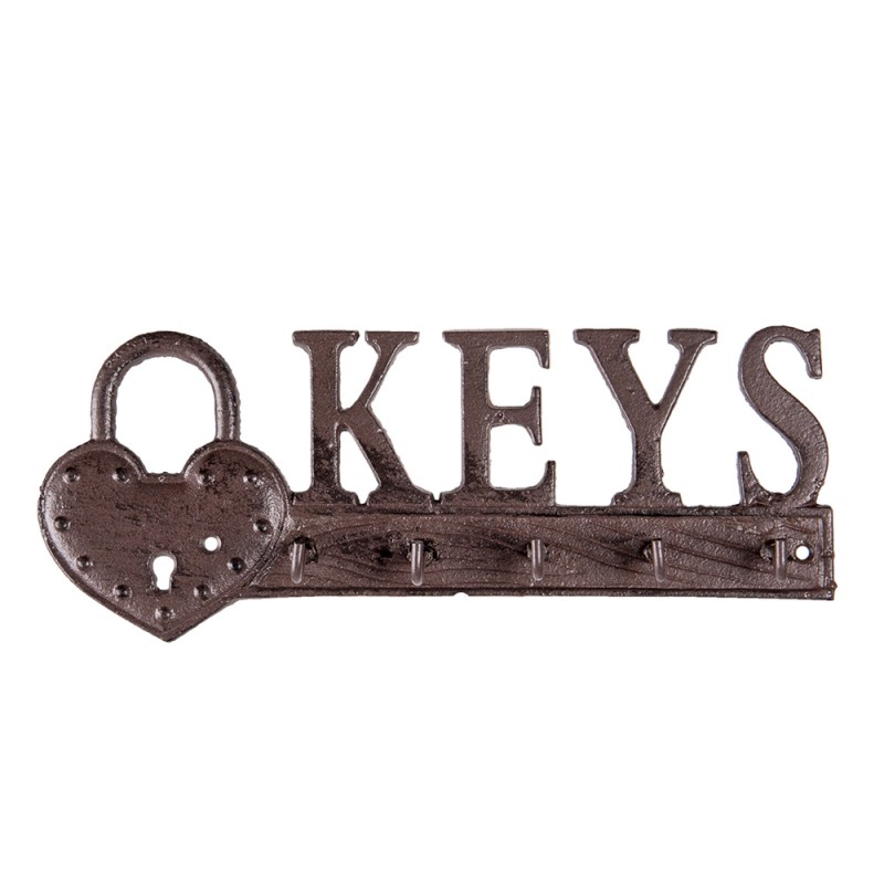 6Y4321 Key Rack 26x3x10 cm Brown Iron Wall Hook