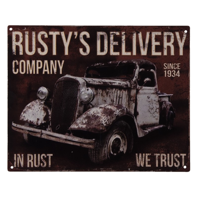 6Y4365 Text Sign Car 25x20 cm Brown Iron Wall Board
