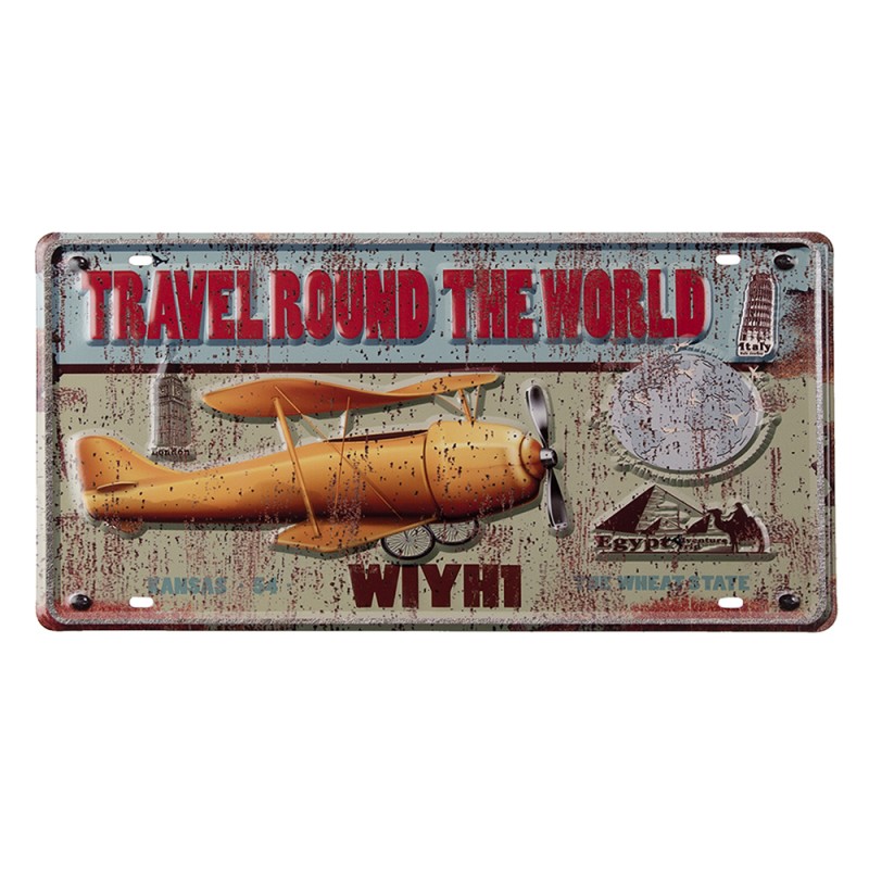 6Y4380 Plaque de texte 42x1x22 cm Jaune Rouge Fer Avion Plaque murale