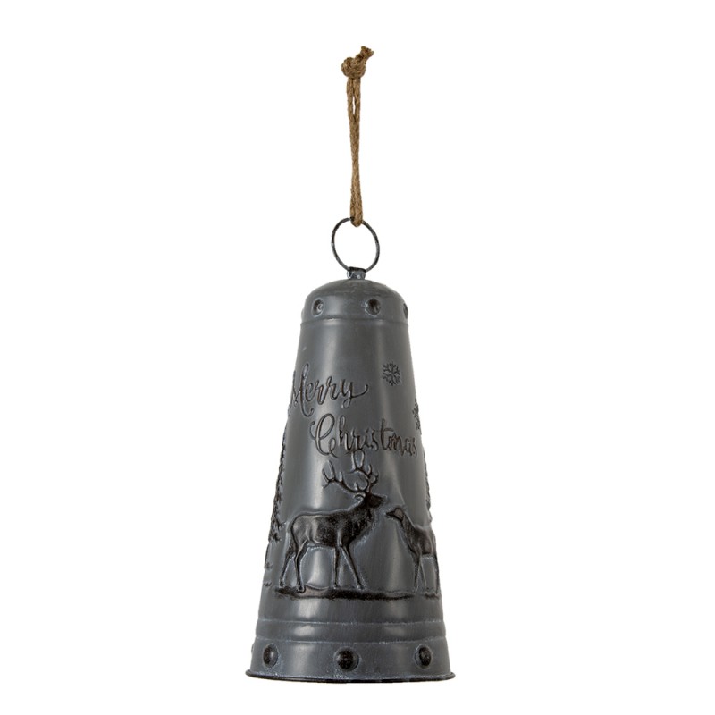 6Y4588 Vintage Doorbell Bell Ø 19x40 cm Grey Metal Reindeers Round Garden Bell