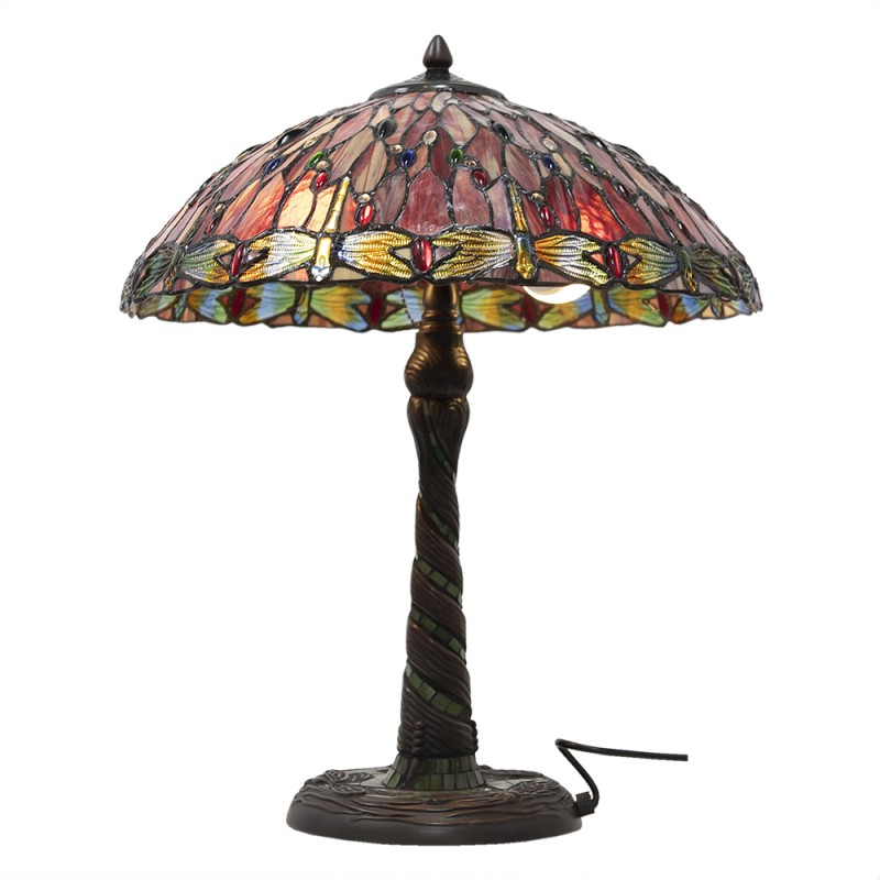 5LL-5466 Table Lamp Tiffany Ø 45x56 cm  Red Beige Glass Dragonfly Triangle Desk Lamp Tiffany