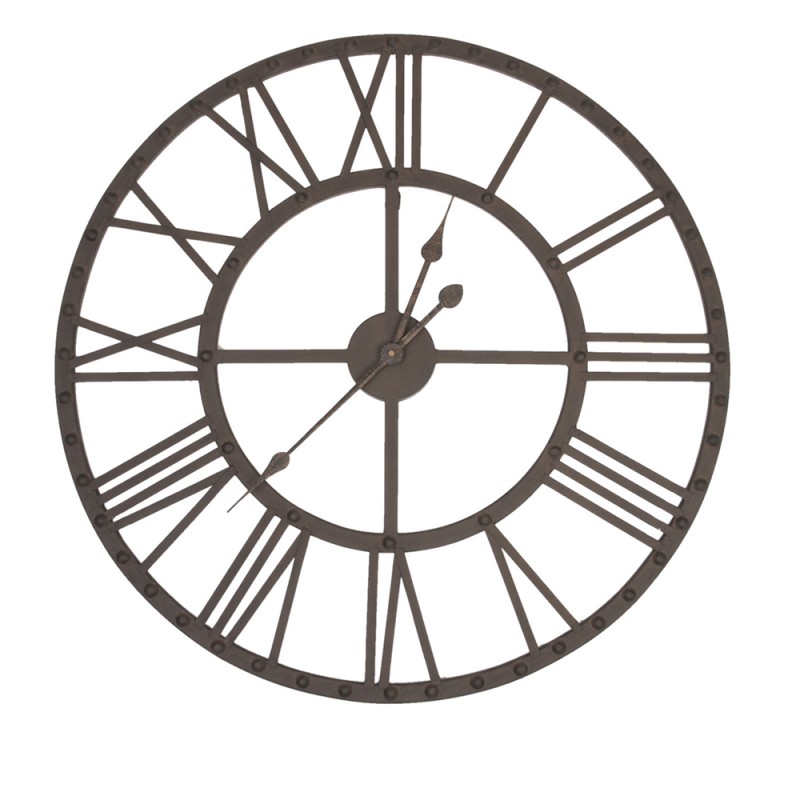 5KL0016 Wall Clock Ø 70 cm Brown Iron Round Hanging Clock