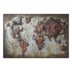 2JJWA00055 Decorazione murale 120x80 cm Marrone Beige Ferro Mappa del mondo Rettangolo Decorazione murale